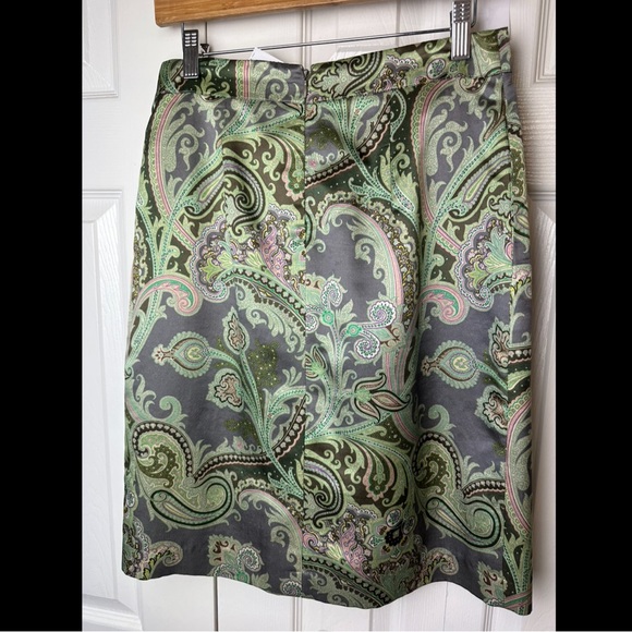 ETRO Italy Paisley Skirt Wool Silk Gray Green Purple designer Italian A-Line - Picture 8 of 13